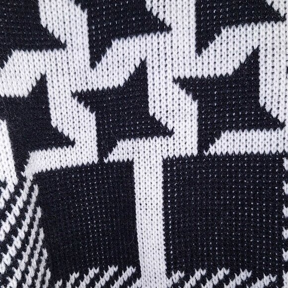 Vintage 80s Black & White Geometric Knit Cardigan Sweater - Women's M/L - Picture 2 of 4